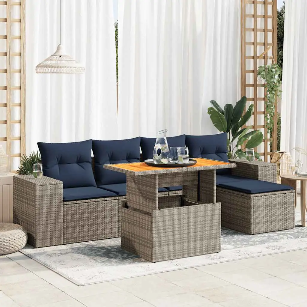 Ensemble de jardin 6 pièces résine tressée avec table relevable pour balcon Gris – ComfortXL Outdoor Living