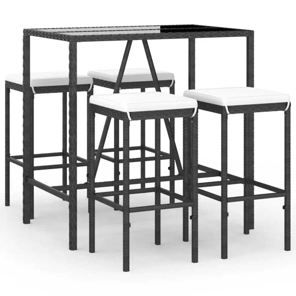 Ensemble de 5 pcs bar de jardin – Mobilier d’extérieur – Mobilier de jardin avec coussins noir poly rotin