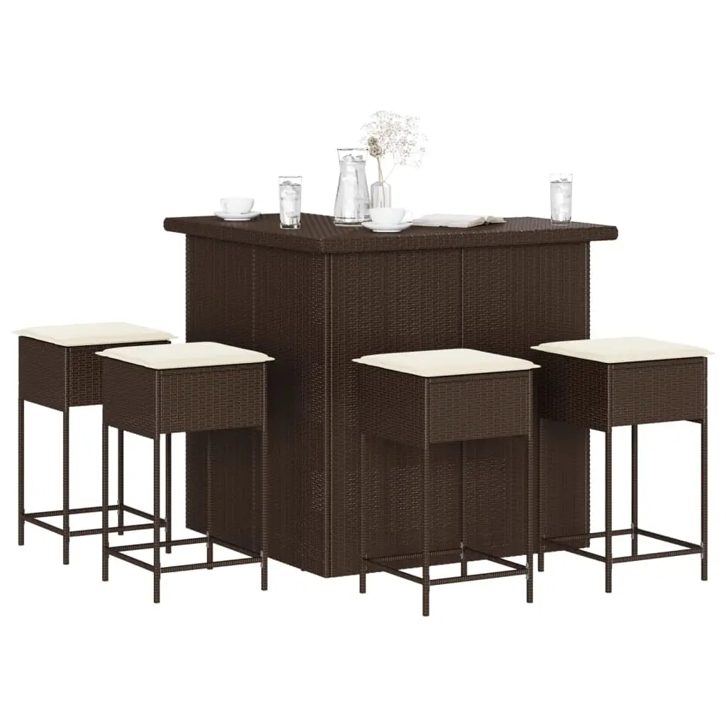 Ensemble de bar de jardin avec coussins 5 pcs marron poly rotin vidaXL 3261501