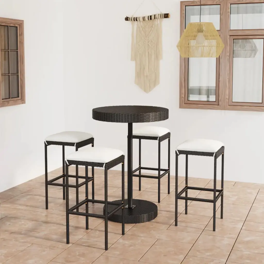 Ensemble de bar de jardin 5 pcs et coussins Résine tressée Noir vidaXL 3064762