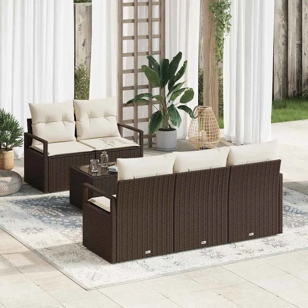 Ensemble Canapé Terrasse 6 pcs Polyrotin Marron et Crème Chaleureux avec Rangements – ComfortXL Outdoor Living