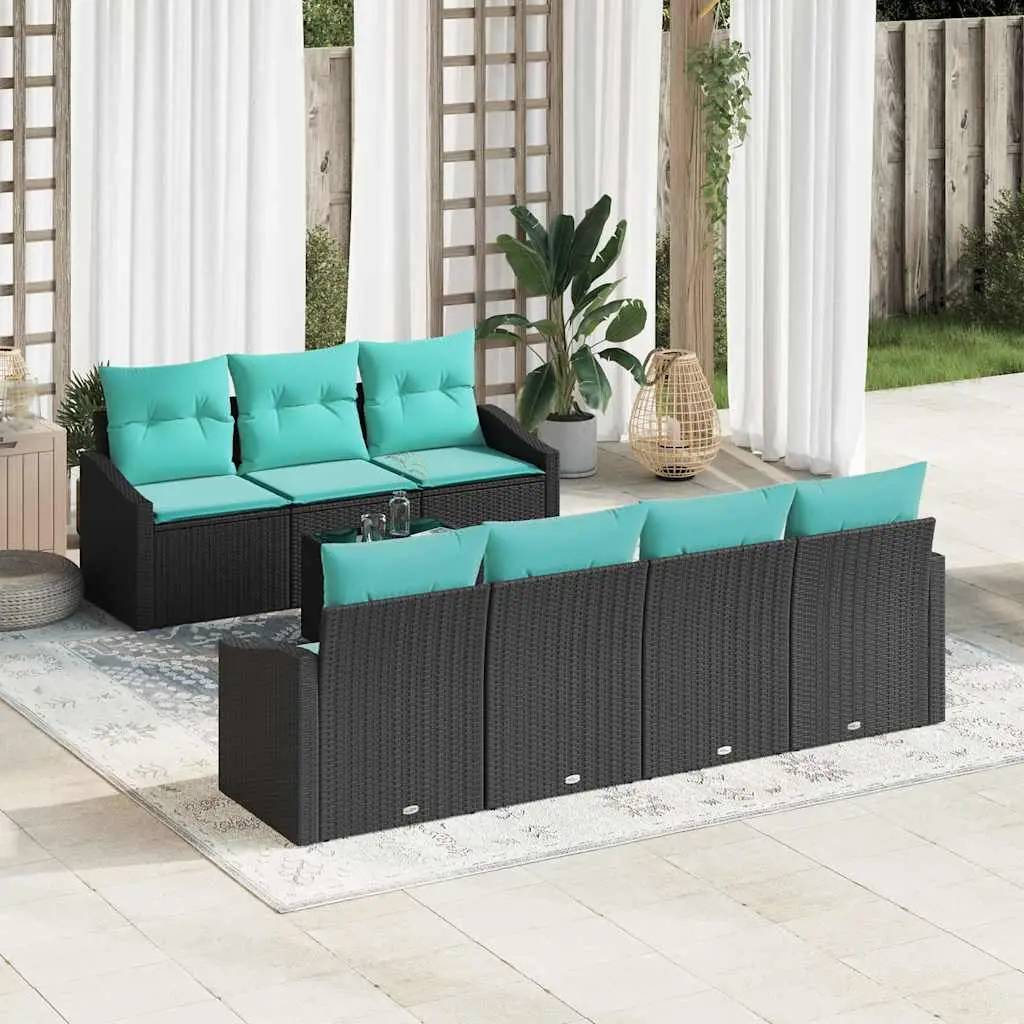 Ensemble de Canapés 8 pcs Noir et turquoise polyrotin vidaXL 3346636
