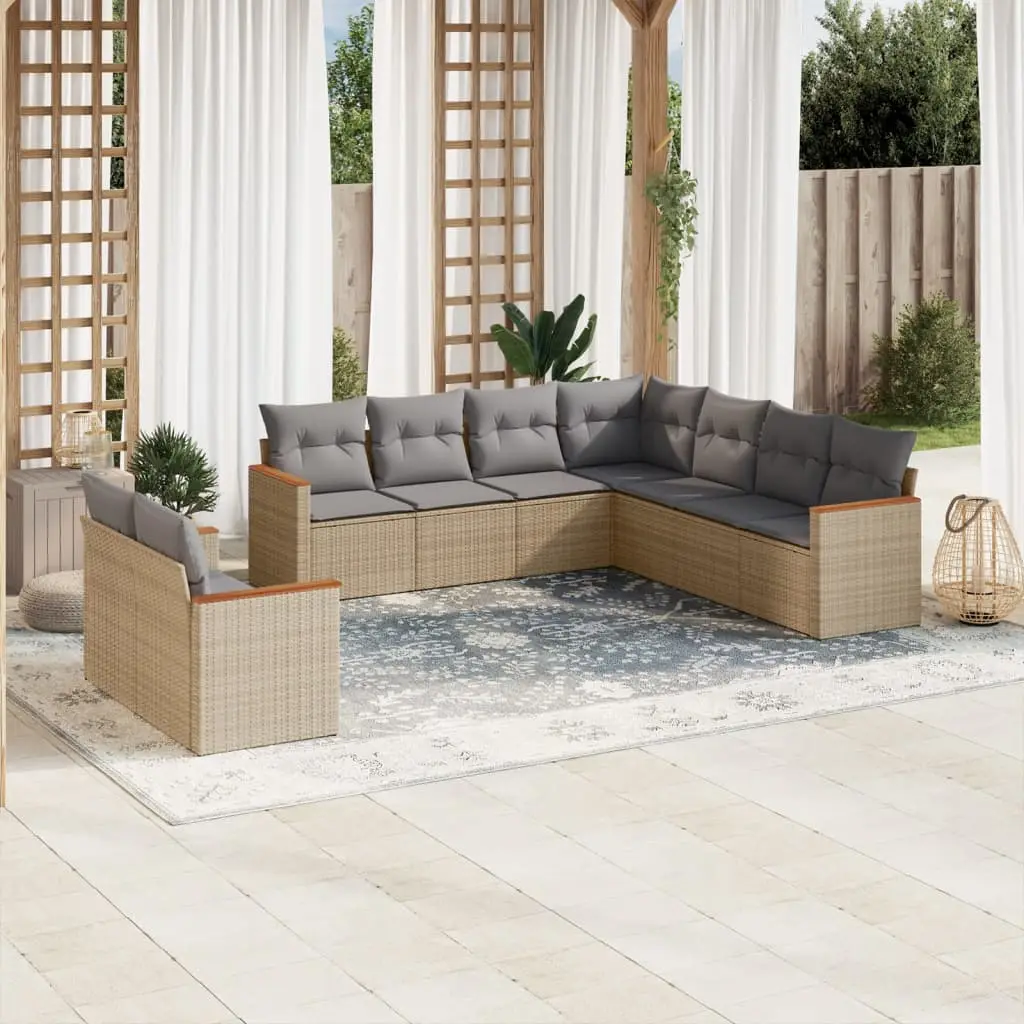 Ensemble Canapé Modulable 9 Places en Résine Tressée avec Rangement pour Jardin et Terrasse Beige – ComfortXL Outdoor Living