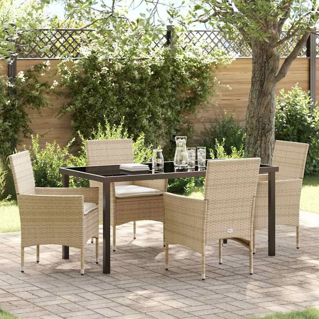 Ensemble de repas extérieur 5 pièces en poly rotin résistant pour jardin Beige – ComfortXL Outdoor Living