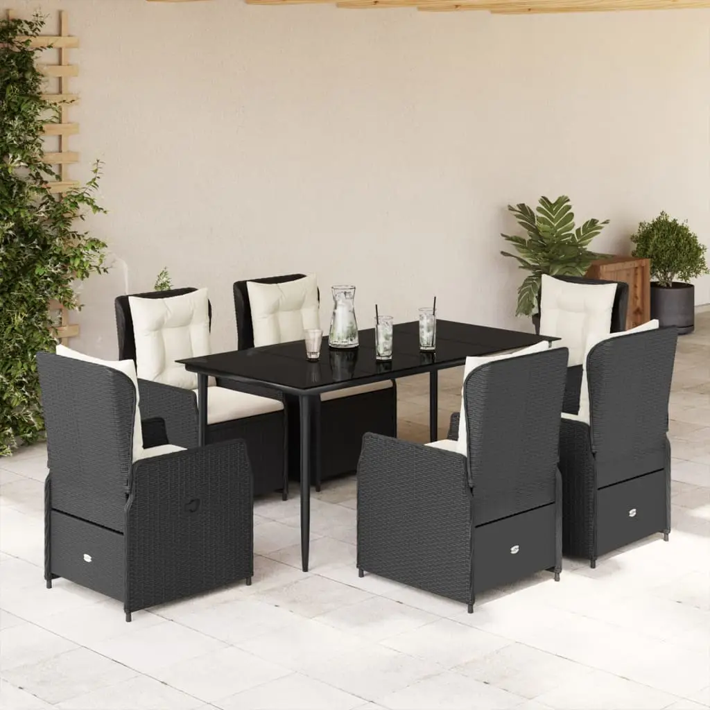 Ensemble de Jardin Repas 6 Places Noir avec Chaises Relax en Résine Tressée et Table Verre 160cm – ComfortXL Outdoor Living