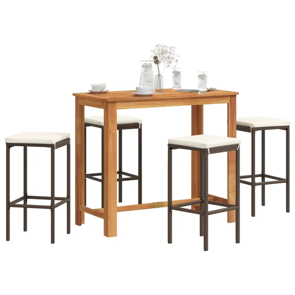 Ensemble de bar de jardin 5 pcs marron bois massif acacia rotin vidaXL 3295282