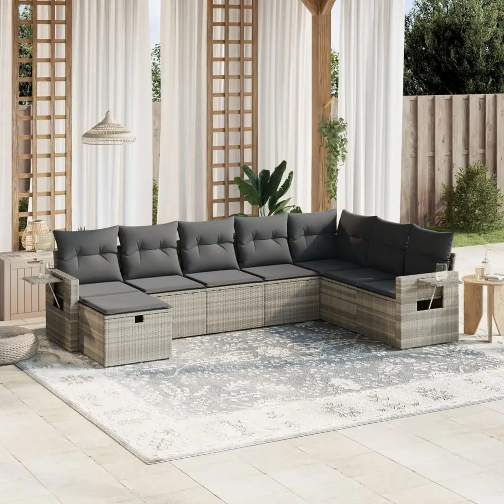 Ensemble de Jardin 8 Personnes en Polyrotin Confortable et Modulable pour Extérieur Gris Clair – ComfortXL Outdoor Living