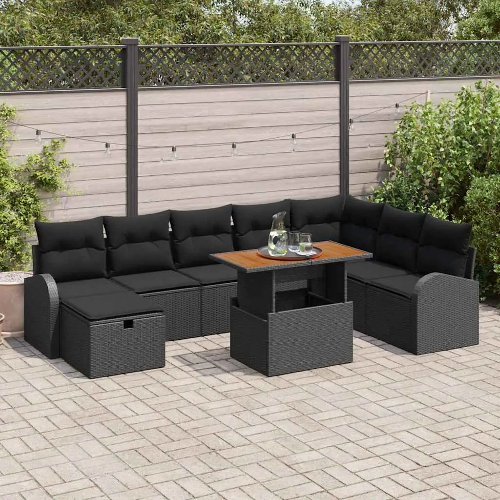 Ensemble de canapé de jardin avec coussin 9 pcs Noir polyrotin vidaXL 3359985