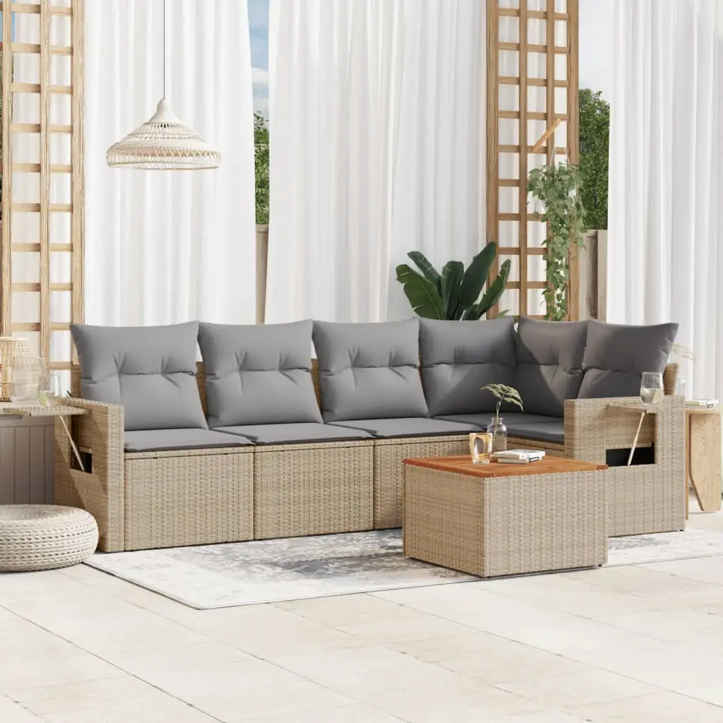 Ensemble d’Angle Extérieur 5 Places Résine Tressée Modulable Coussins Gris Clair pour Jardin Beige – ComfortXL Outdoor Living