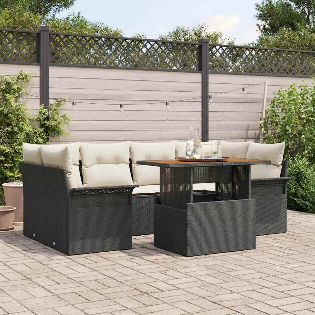 Ensemble de repas de jardin 7 pcs Poly rotin avec rangement pour 6 amis Noir – ComfortXL Outdoor Living