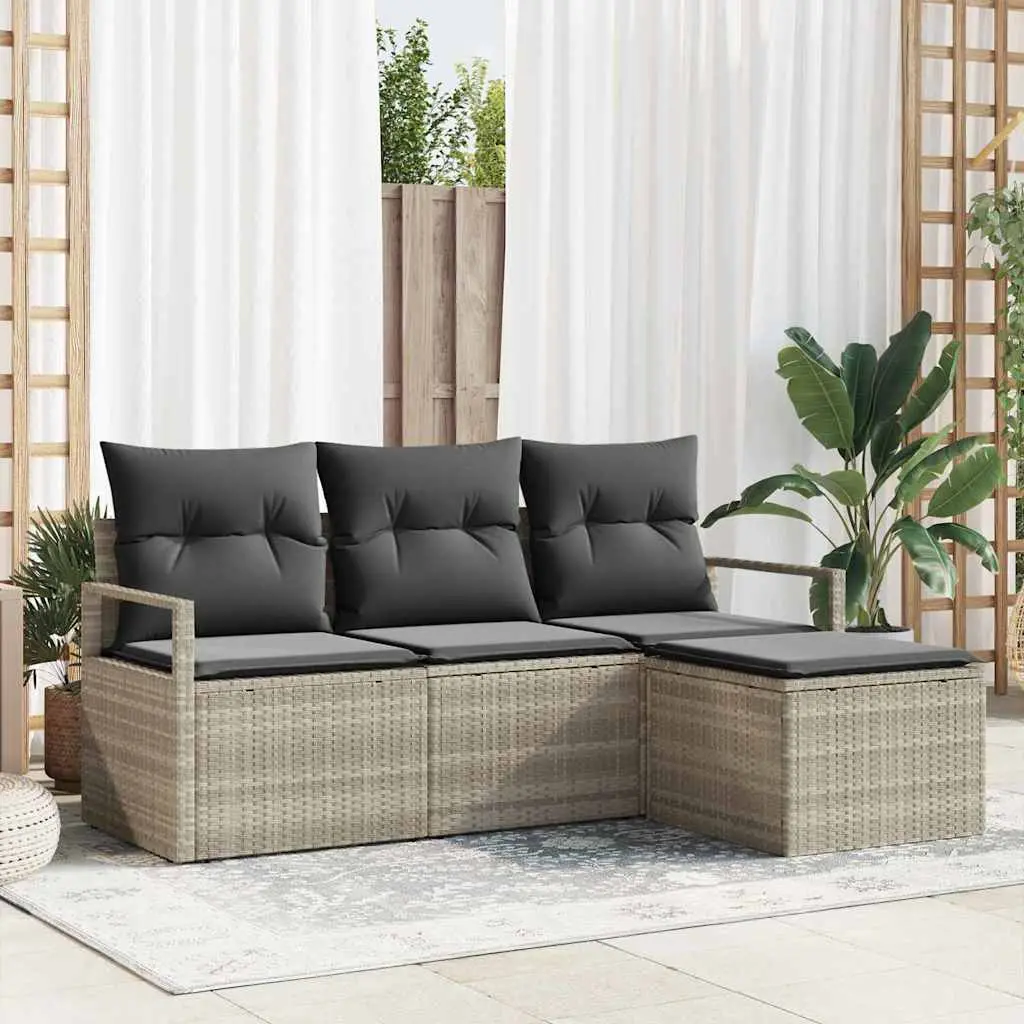 Ensemble de Canapés avec coussin 4 pcs Gris clair polyrotin vidaXL 3355001