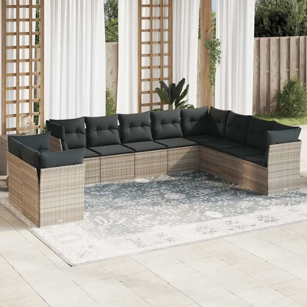 Ensemble canapés modulables 10 pièces résine tressée pour jardin extérieur Gris clair et coussins Gris foncé – ComfortXL Outdoor Living