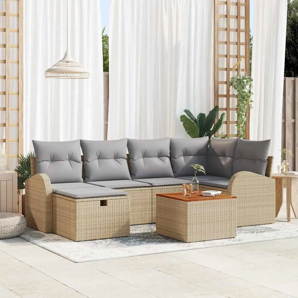 Ensemble de Jardin 7 pcs Poly Rotin Modulable avec Coffres de Rangement 6 Places Beige – ComfortXL Outdoor Living