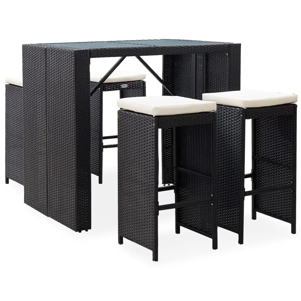 Ensemble de bar d’extérieur 5 pcs Résine tressée et verre Noir vidaXL 49568