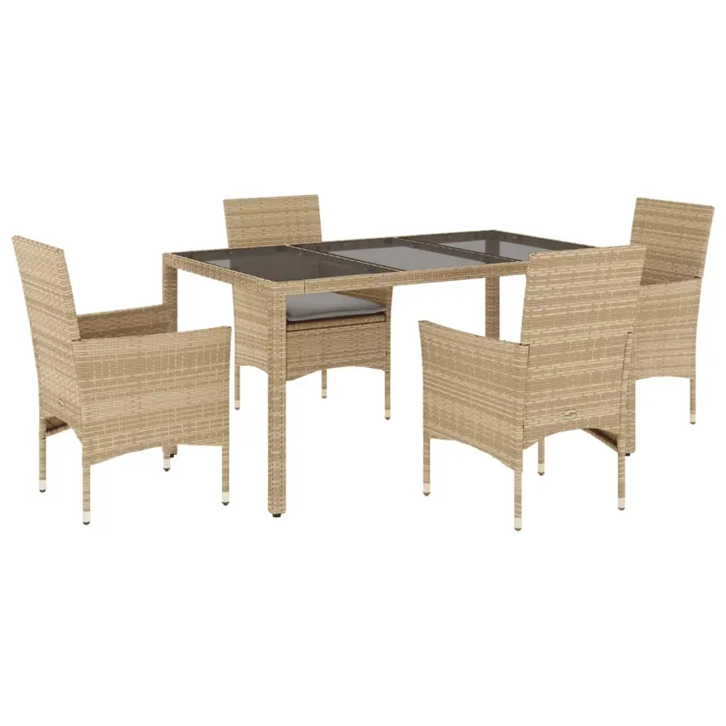 Ensemble de 5 pcs table de jardin et chaises avec coussins – mobilier de jardin beige rotin verre-JU2883