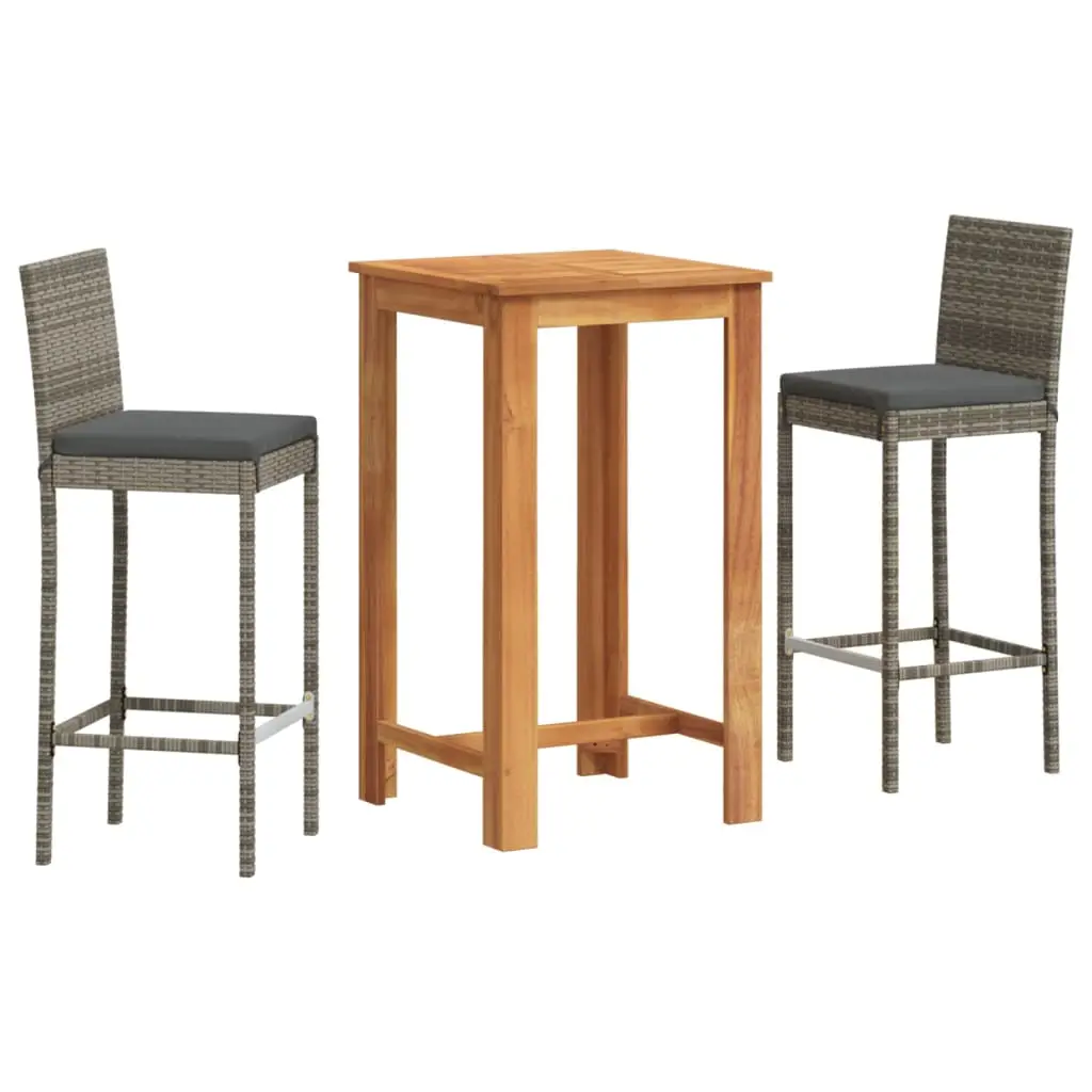 Ensemble de 3 pcs bar de jardin – Mobilier d’extérieur – Mobilier de jardin gris bois massif acacia rotin-JU2275