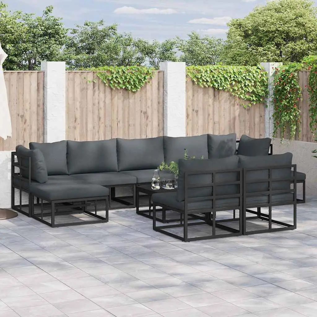 Ensemble de canapé de jardin avec coussin 9 pcs Noir Aluminium vidaXL 3378908