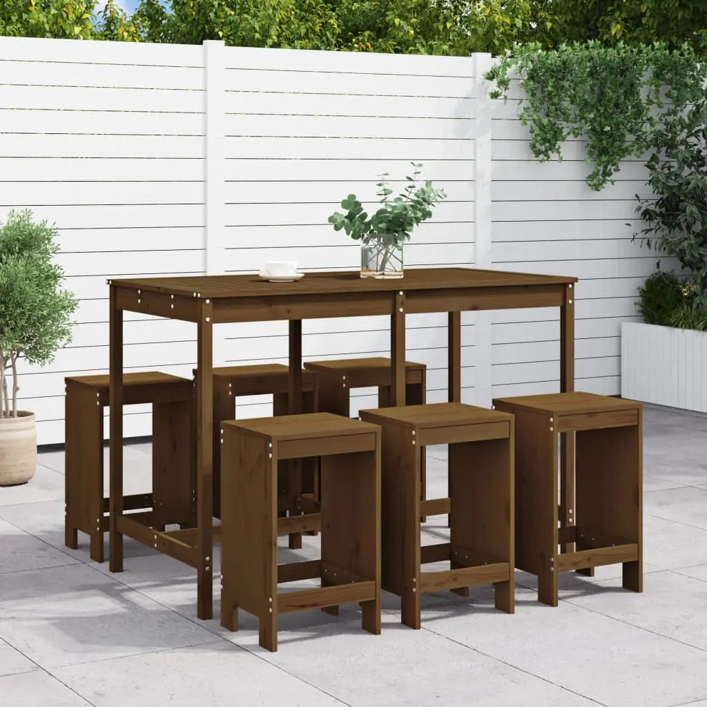 Ensemble de bar de jardin 7 pcs marron miel bois de pin massif vidaXL 3157754