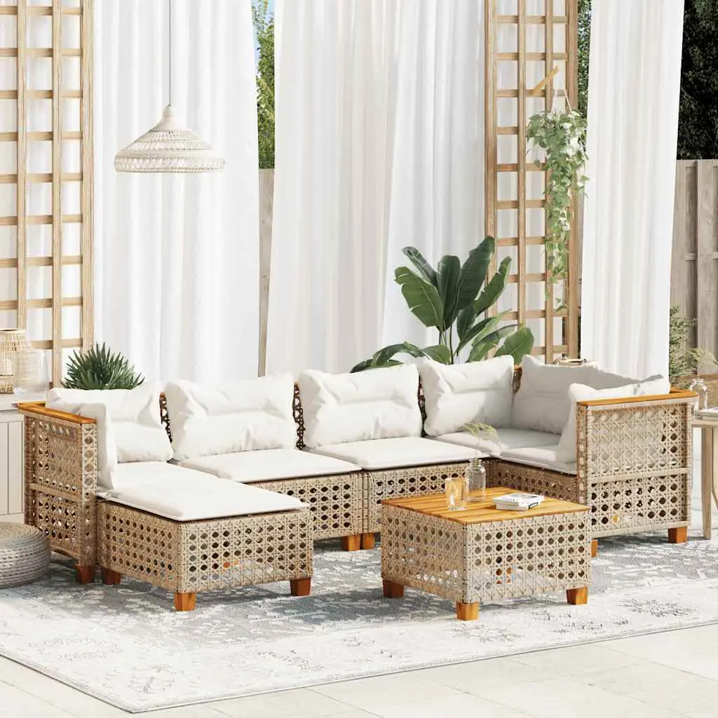 Ensemble de jardin 7 pièces en résine tressée et bois d’acacia Beige – ComfortXL Outdoor Living
