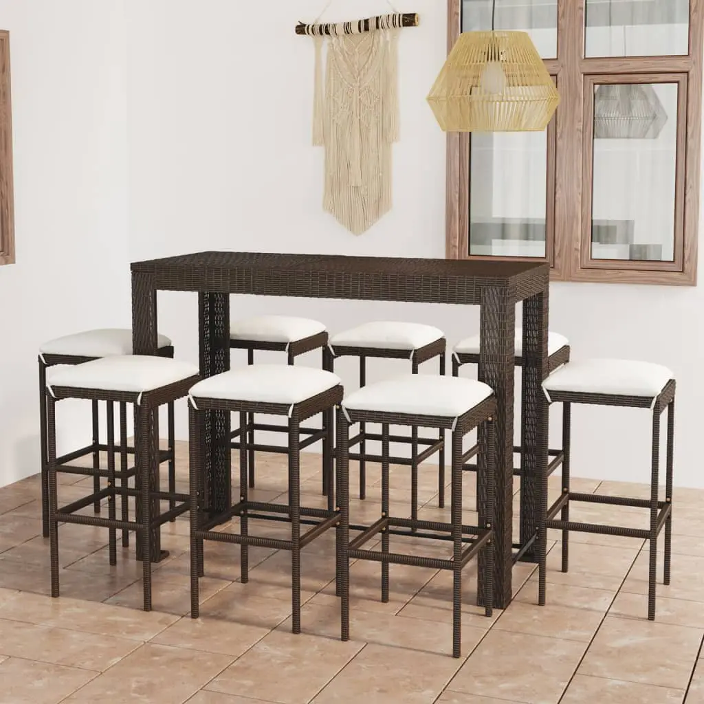 Ensemble de bar de jardin 9 pcs coussins Résine tressée Marron vidaXL 3064789