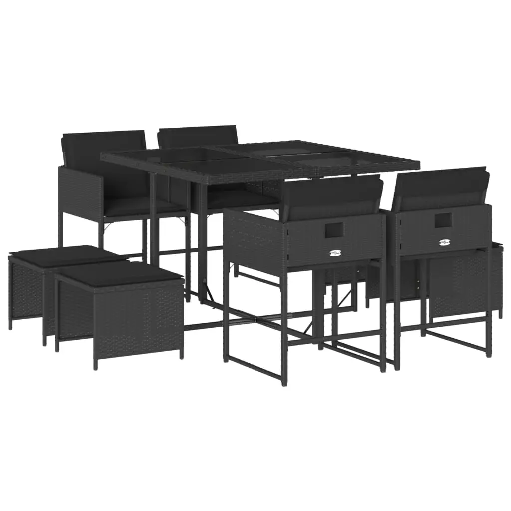 Ensemble de 9 pcs table de jardin avec chaises – mobilier de jardin coussins noir résine tressée-JU2369