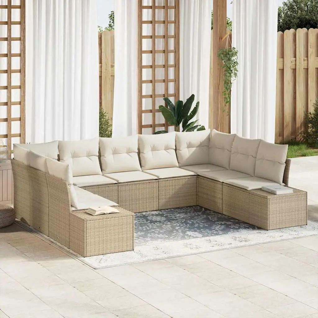 Ensemble de jardin 9 personnes en polyrotin modulable avec table Beige – ComfortXL Outdoor Living
