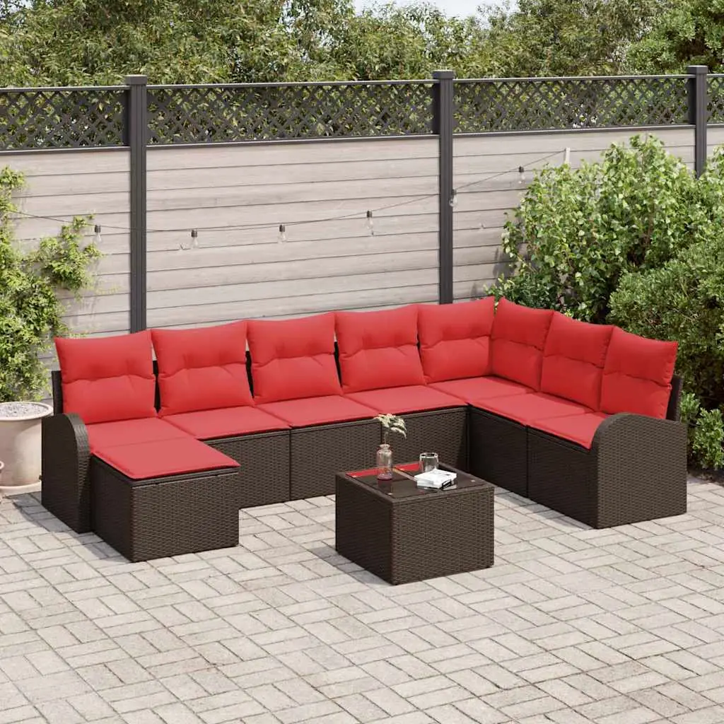 Ensemble de Canapés 9 pcs Marron et rouge polyrotin vidaXL 3354843