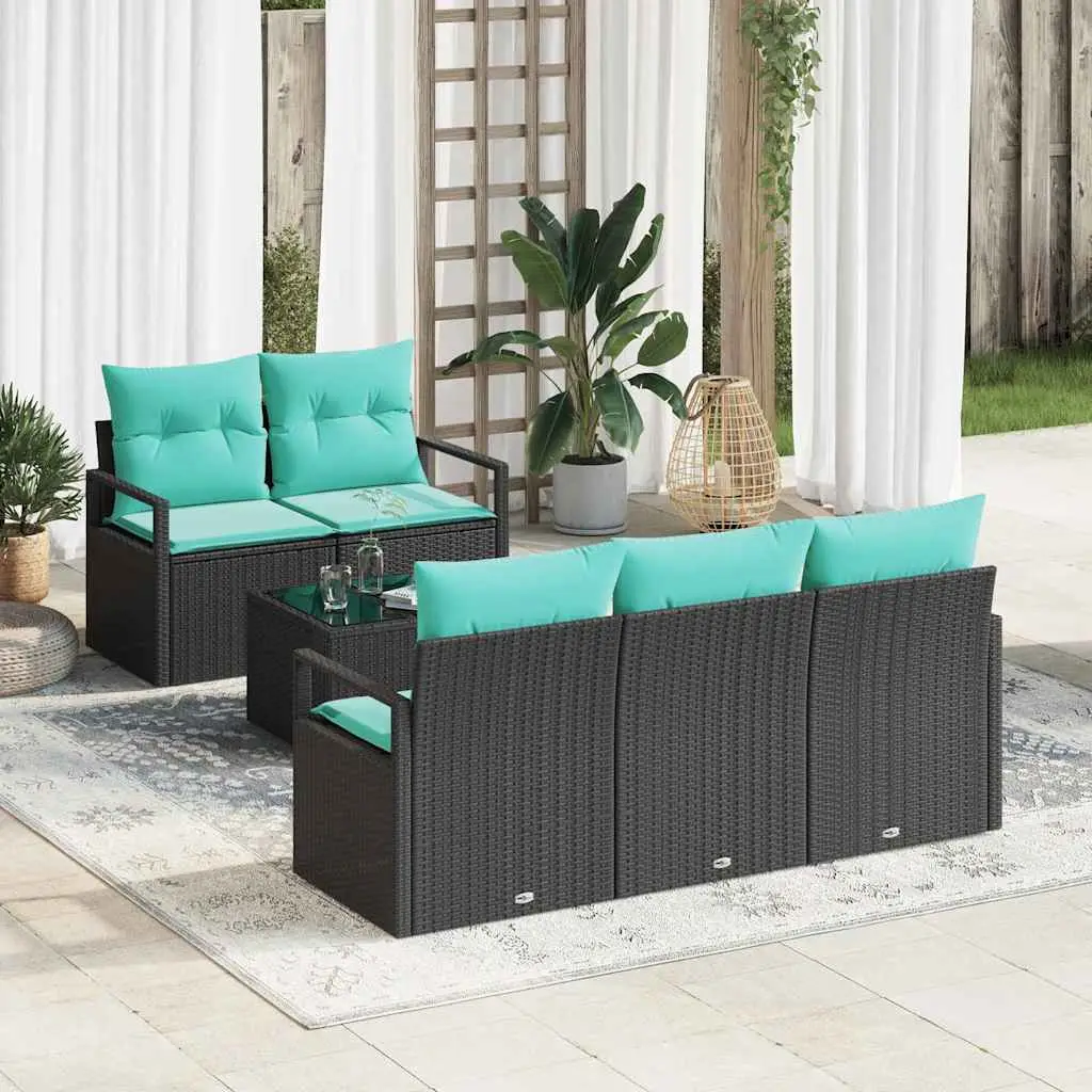 Ensemble de Canapés 6 pcs Noir et turquoise polyrotin vidaXL 3346266