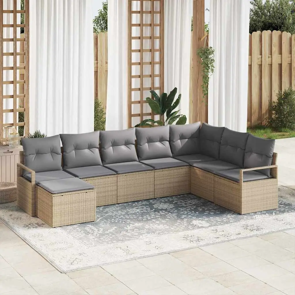 Ensemble de Canapés avec coussin 8 pcs Beige polyrotin vidaXL 3346500