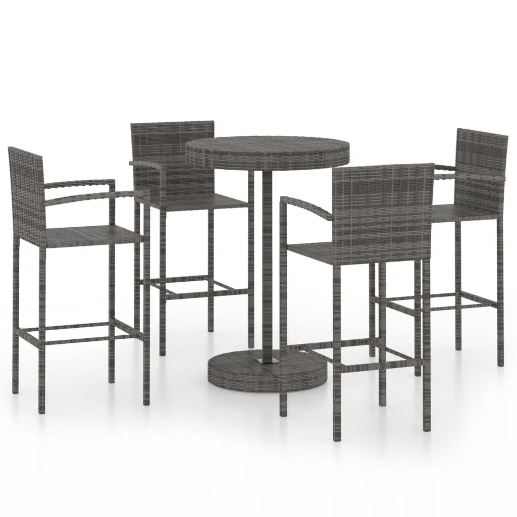 Ensemble de 5 pcs bar de jardin – Mobilier d’extérieur – Mobilier de jardin Résine tressée Gris-JU2024