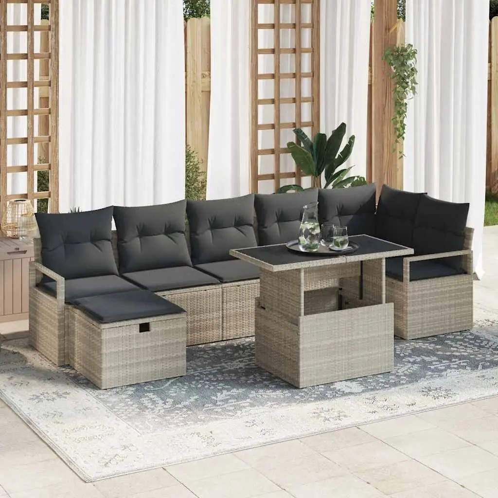 Ensemble de jardin 7 places en poly rotin avec coffres de rangement Gris clair – ComfortXL Outdoor Living