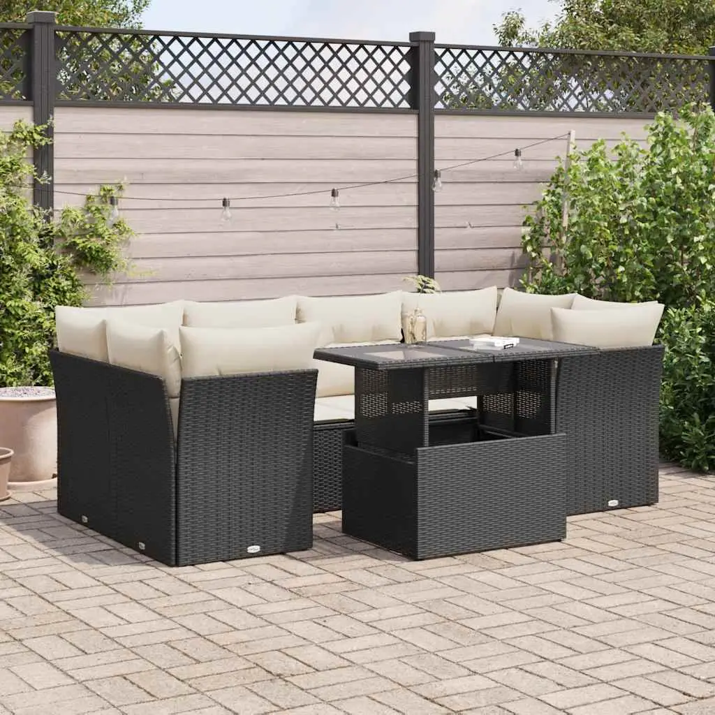 Ensemble de jardin 7 places résine tressée table ajustable et rangements modulables Noir – ComfortXL Outdoor Living