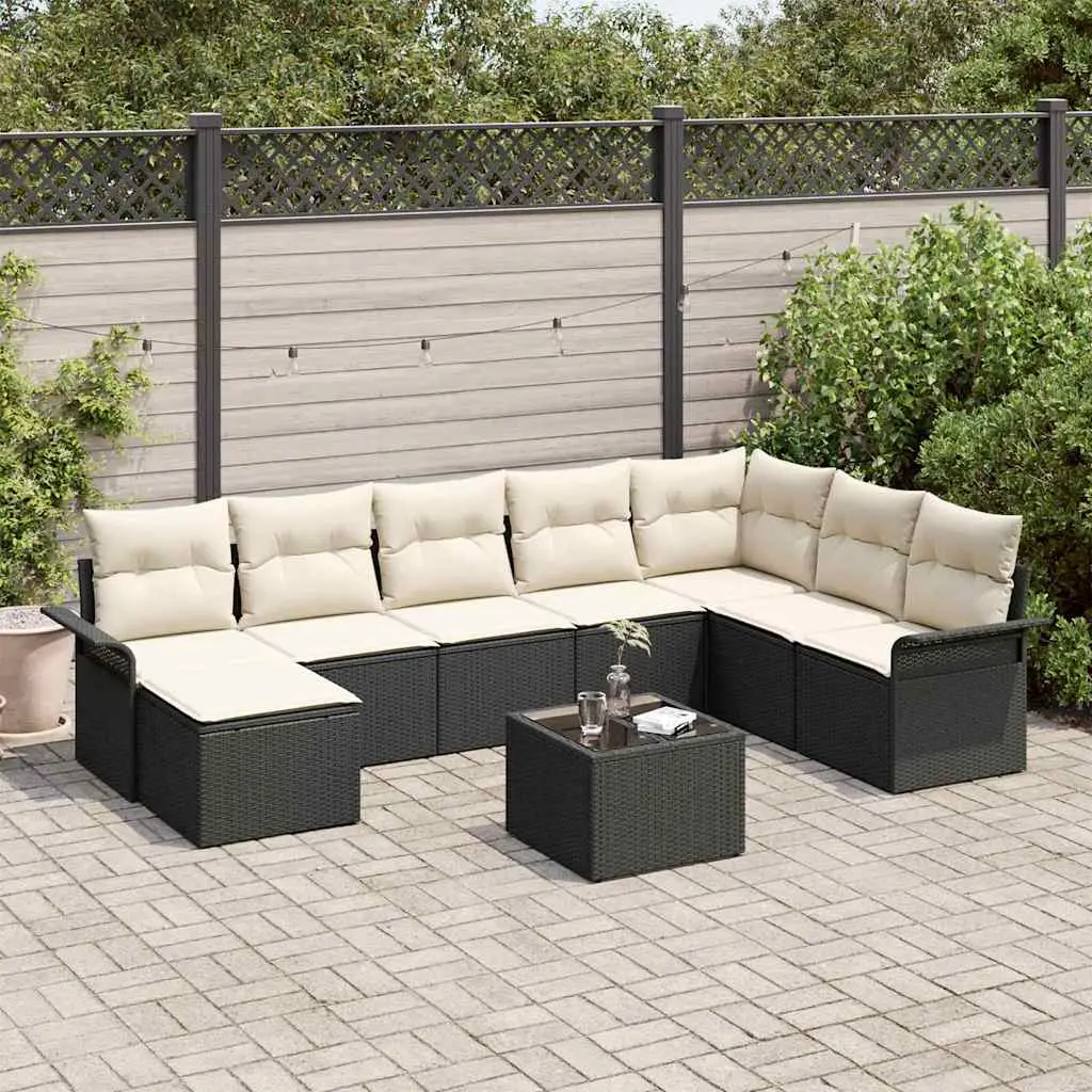Ensemble de canapé de jardin avec coussin 9 pcs Noir Poly rotin vidaXL 3345487