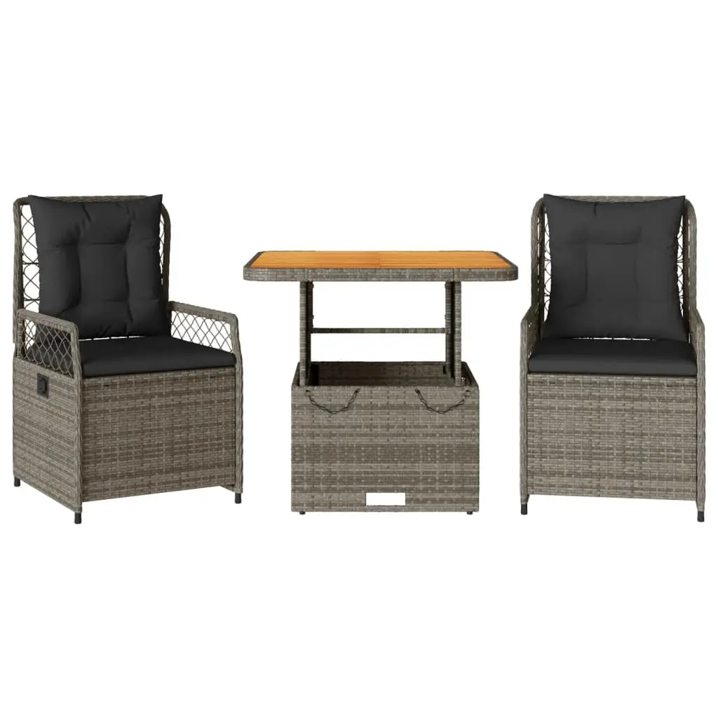Ensemble de 3 pcs table de jardin avec chaises – mobilier de jardin coussins gris résine tressée-JU2387