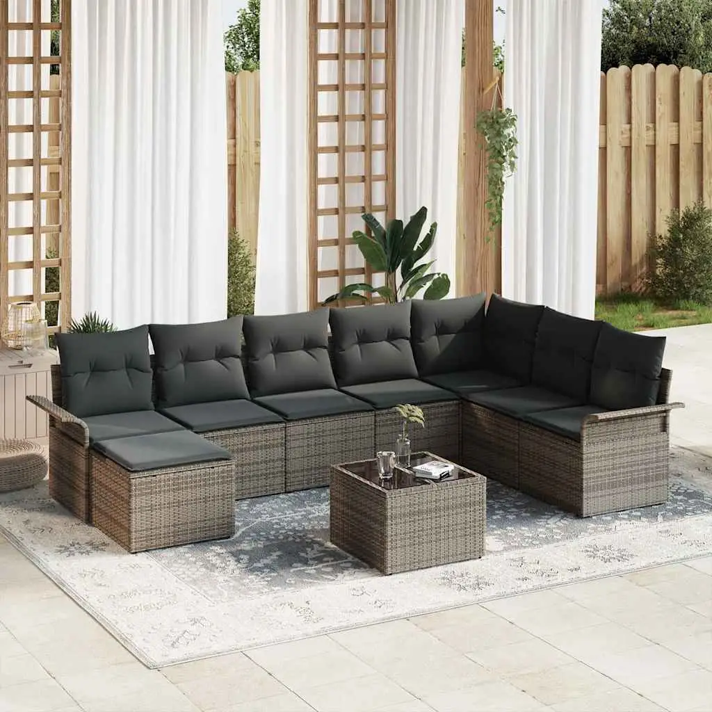 Ensemble de canapé de jardin avec coussin 9 pcs Noir Poly rotin vidaXL 3354158