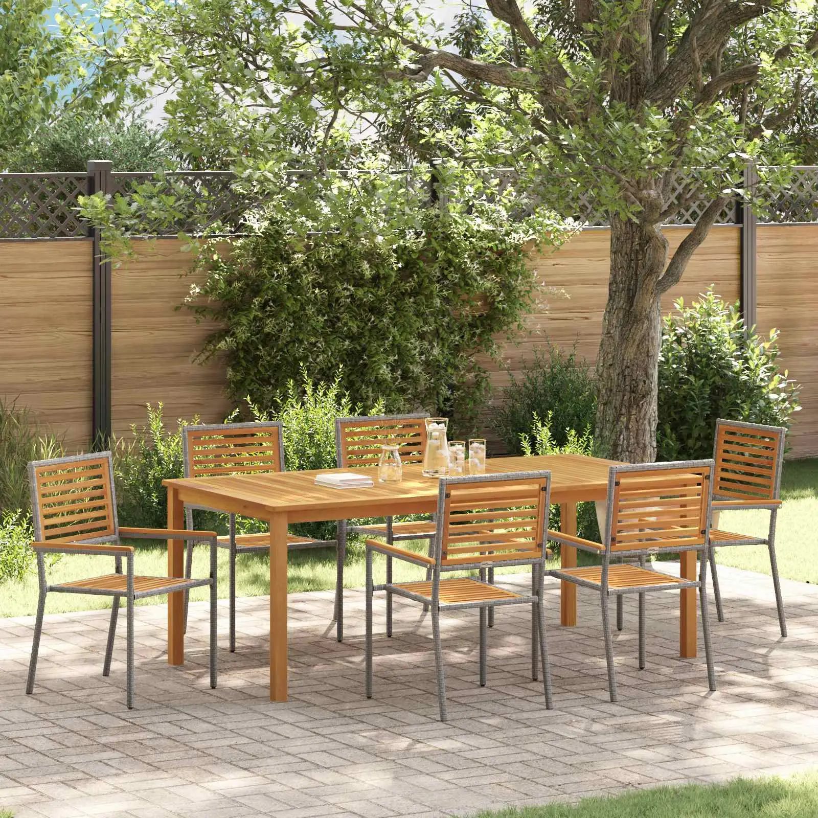 Ensemble de salle à manger pour jardin 7 pcs Gris vidaXL 3365524