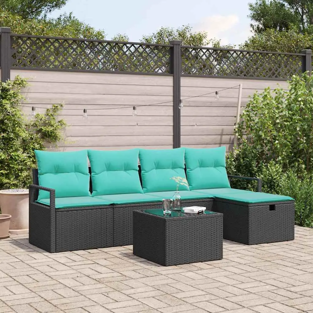 Ensemble de Canapés 6 pcs Noir et turquoise polyrotin vidaXL 3359175