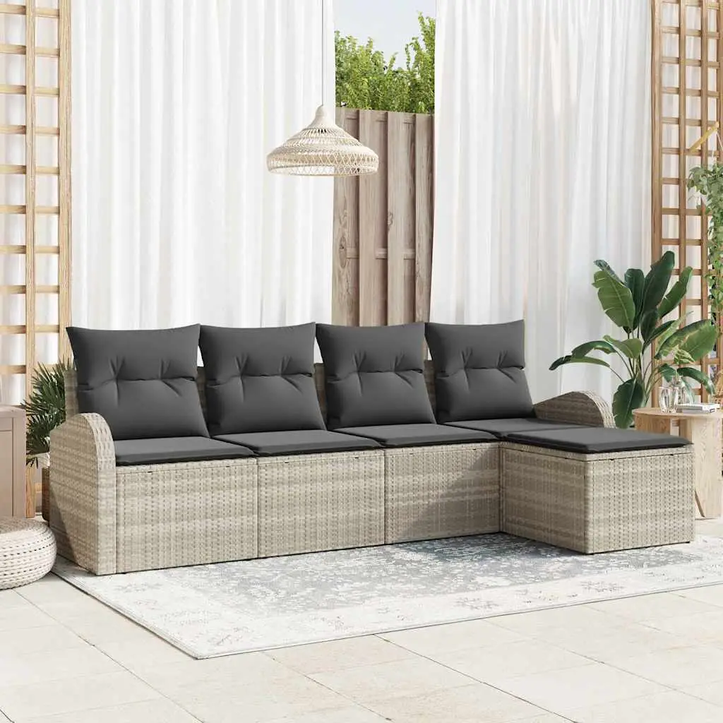 Ensemble de Canapés avec coussin 5 pcs Gris clair polyrotin vidaXL 3354671