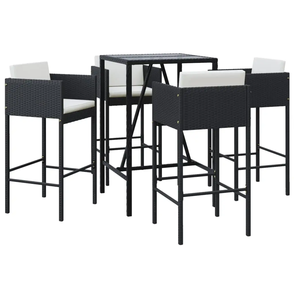 Ensemble de 5 pcs bar de jardin – Mobilier d’extérieur – Mobilier de jardin avec coussins noir poly rotin-JU2205
