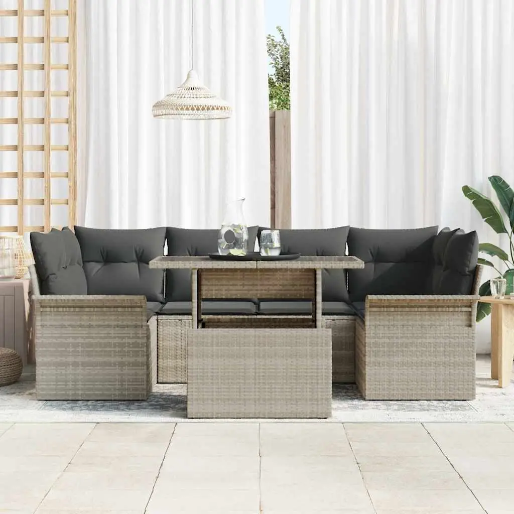 Ensemble d’Extérieur 7 Pièces en Poly Rotin Tressé pour Jardin Gris Clair – ComfortXL Outdoor Living