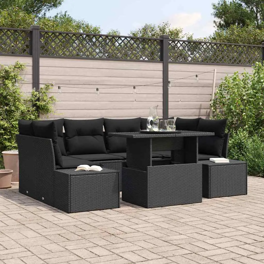 Ensemble de Canapés avec coussin 7 pcs Noir polyrotin vidaXL 3349119