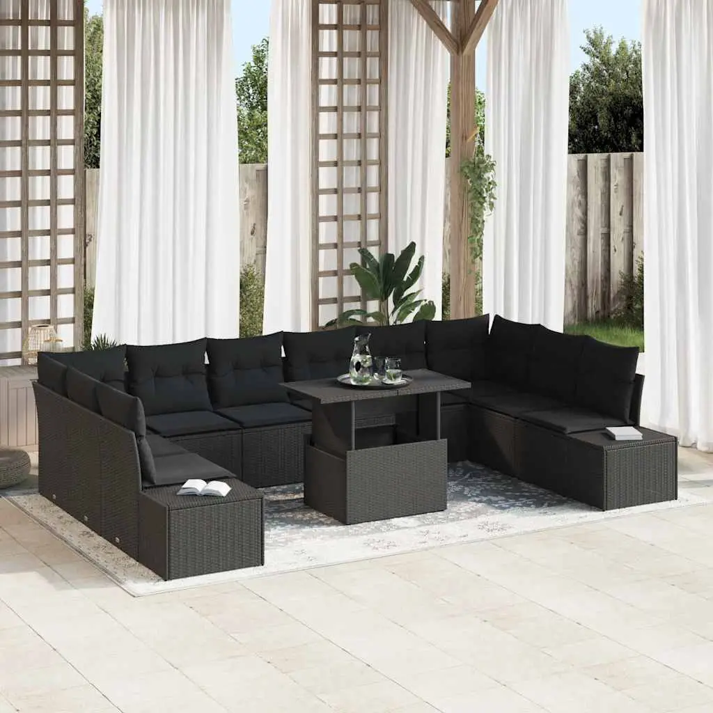 Ensemble canapé de jardin 9 places modulable avec coffre de rangement Noir – ComfortXL Outdoor Living