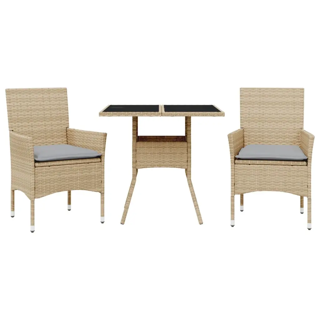 Ensemble de 3 pcs table de jardin et chaises avec coussins – mobilier de jardin beige rotin verre-JU2622