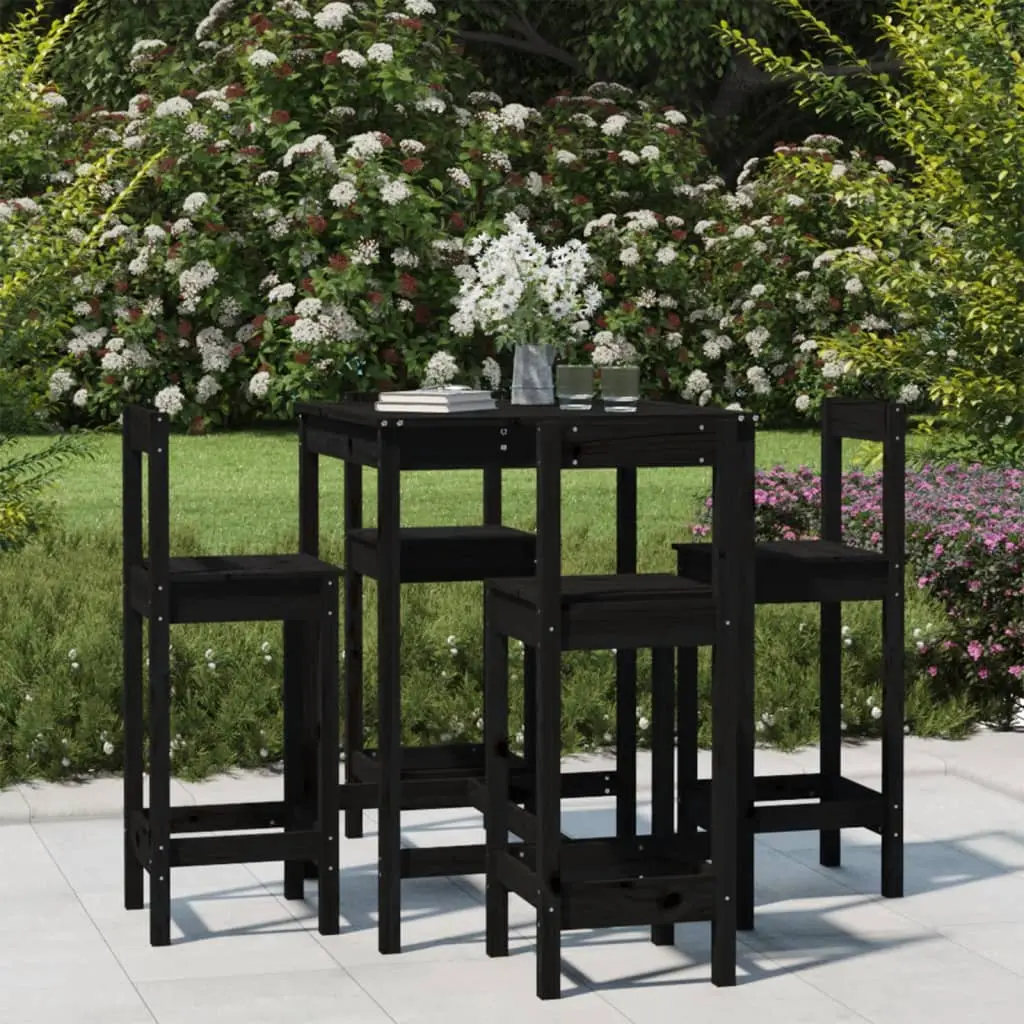 Ensemble de bar de jardin 5 pcs noir bois de pin massif vidaXL 3154744