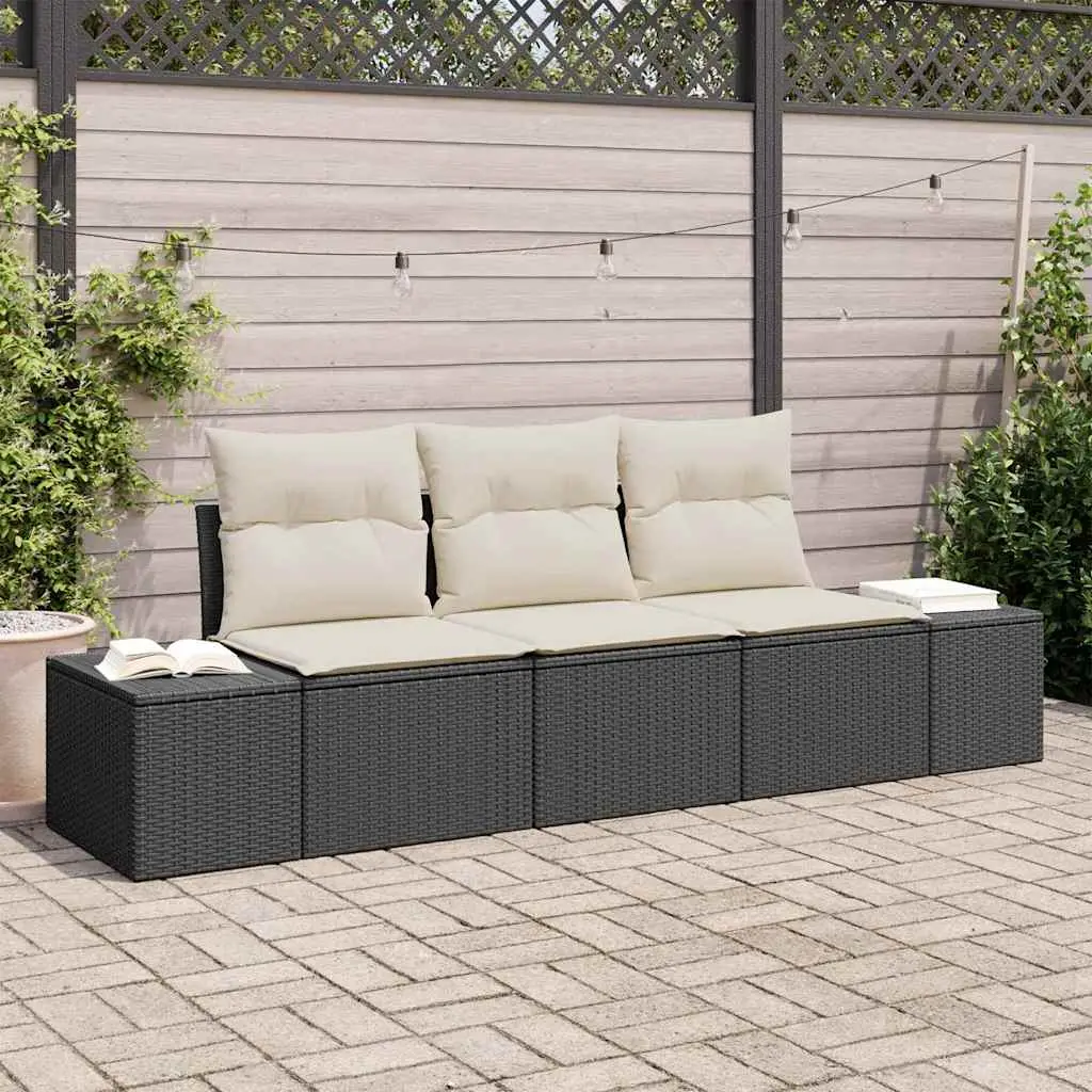 Ensemble de Canapés avec coussin 3 pcs Noir polyrotin vidaXL 3346917