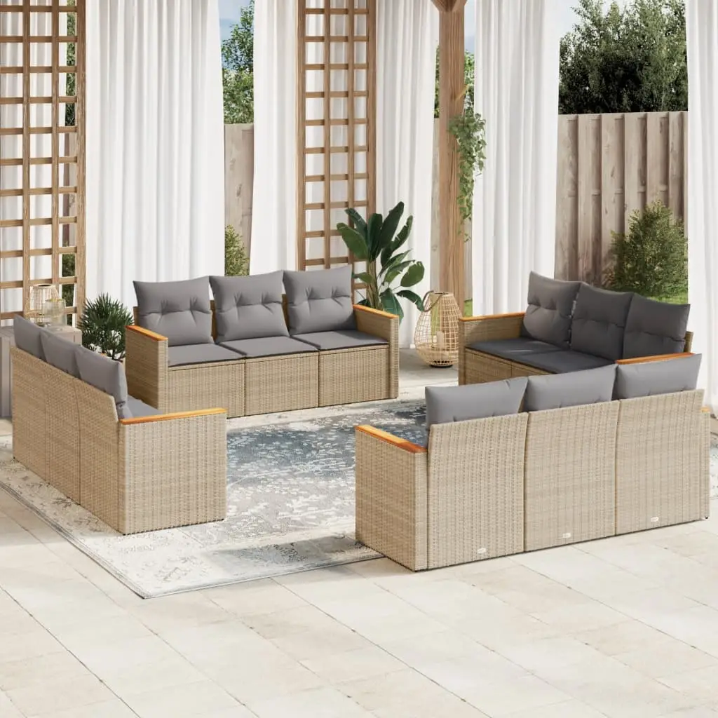 Ensemble Canapés de Jardin 12 Places Résine Tressée avec Coffre de Rangement pour Extérieur Beige – ComfortXL Outdoor Living