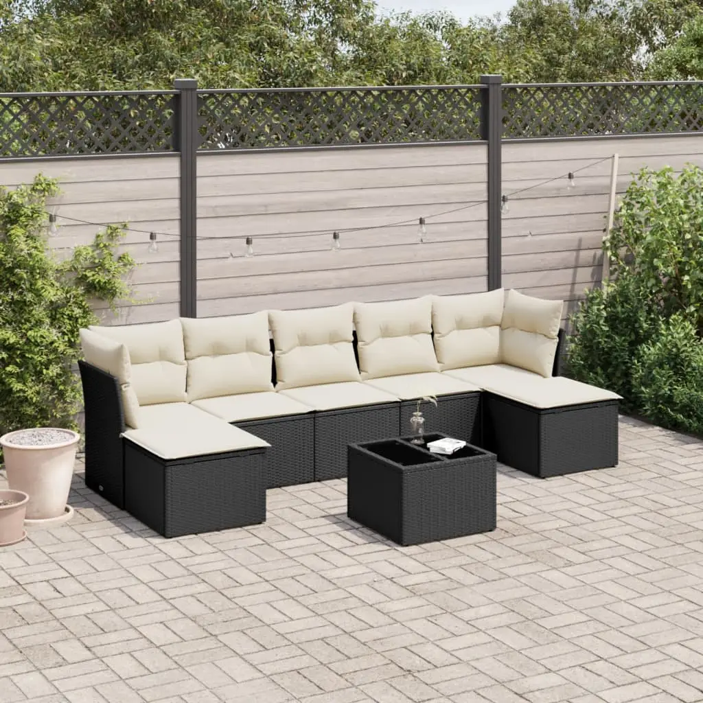 Ensemble canapés 7 places modulable avec table basse 2 poufs et coffre de rangement polyrotin Noir – ComfortXL Outdoor Living
