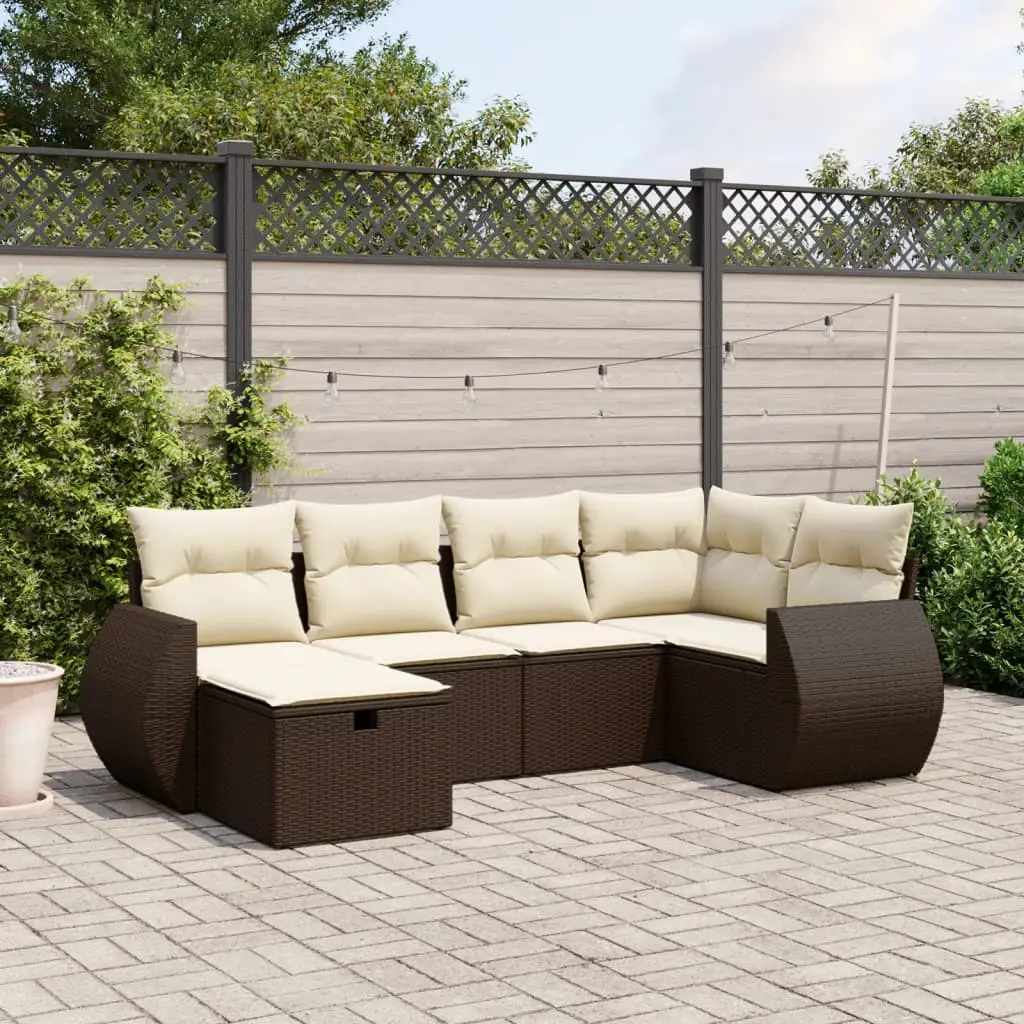 Ensemble de jardin 6 places avec rangement intérieur et coussins Marron – ComfortXL Outdoor Living