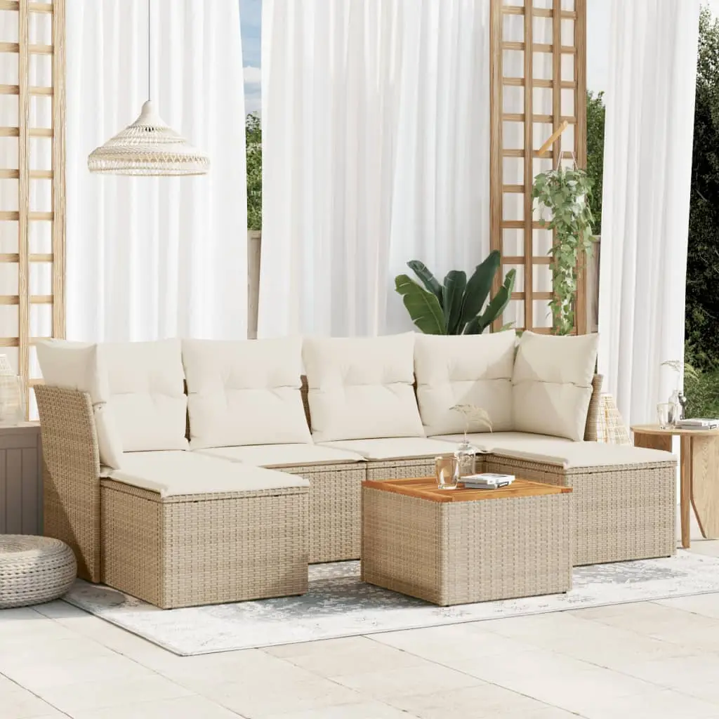 Ensemble de jardin 7 pcs résine tressée modulable avec 2 poufs de rangement beige – ComfortXL Outdoor Living