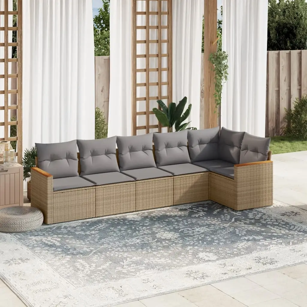 Ensemble de jardin 6 places résine tressée avec coffre de rangement pour balcon Beige Mix coussins gris – ComfortXL Outdoor Living